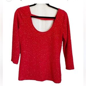 Guess Scoop Neck Top Red Sparkle - XL